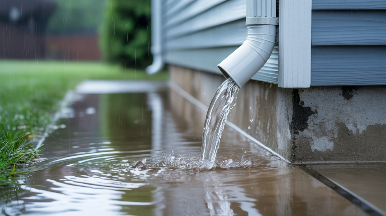 a downspout not properly draining away from home